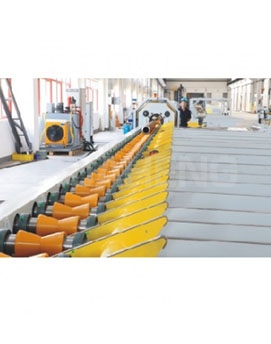 Sawing machine / beveling machine discharge logistics system